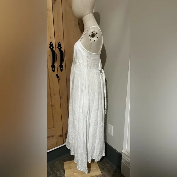 100% Linen Made in Italy White Sleeveless Maxi Tie Back Dress - Picture 5 of 7